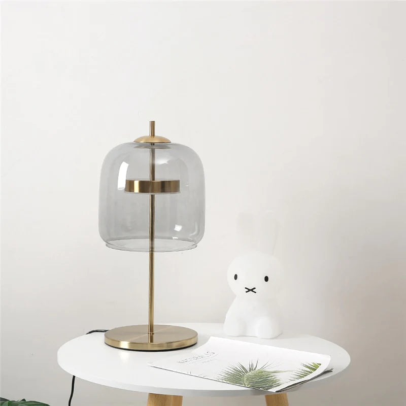 Retro Glass Table Lamp – Tinted Glass Shade with Brass Base