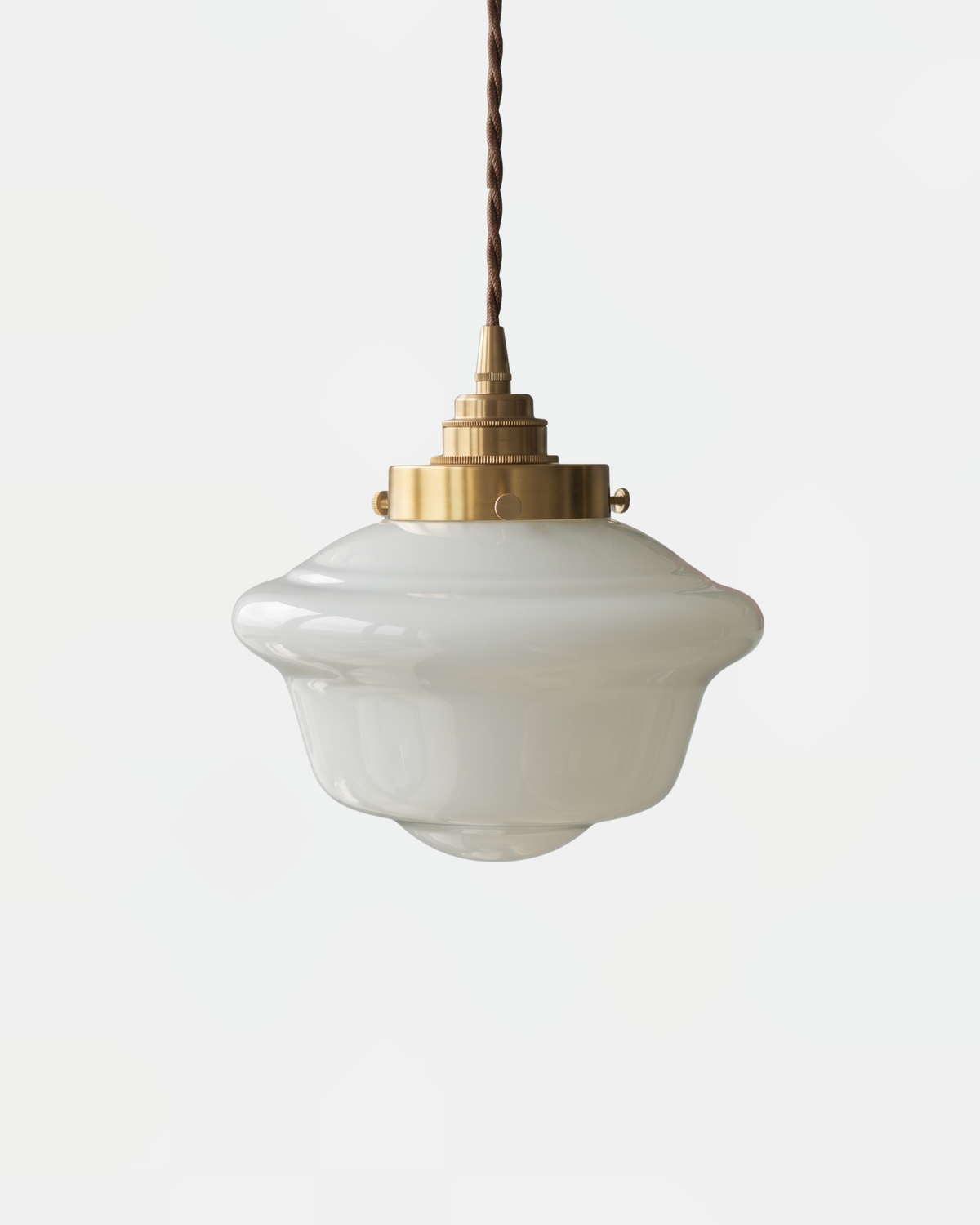 Retro Opal Glass Pendant Light – Wavy Shade with Brass Details