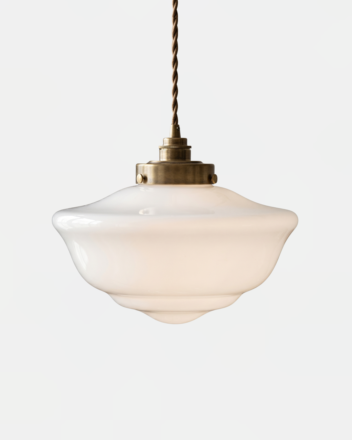 Retro Opal Glass Pendant Light – Wavy Shade with Brass Details