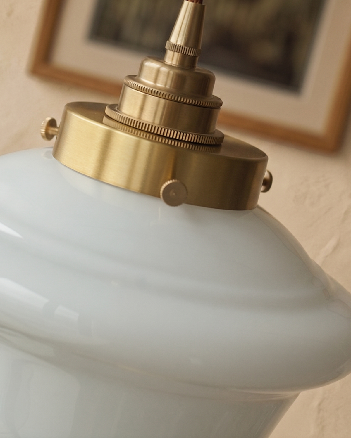 Retro Opal Glass Pendant Light – Wavy Shade with Brass Details