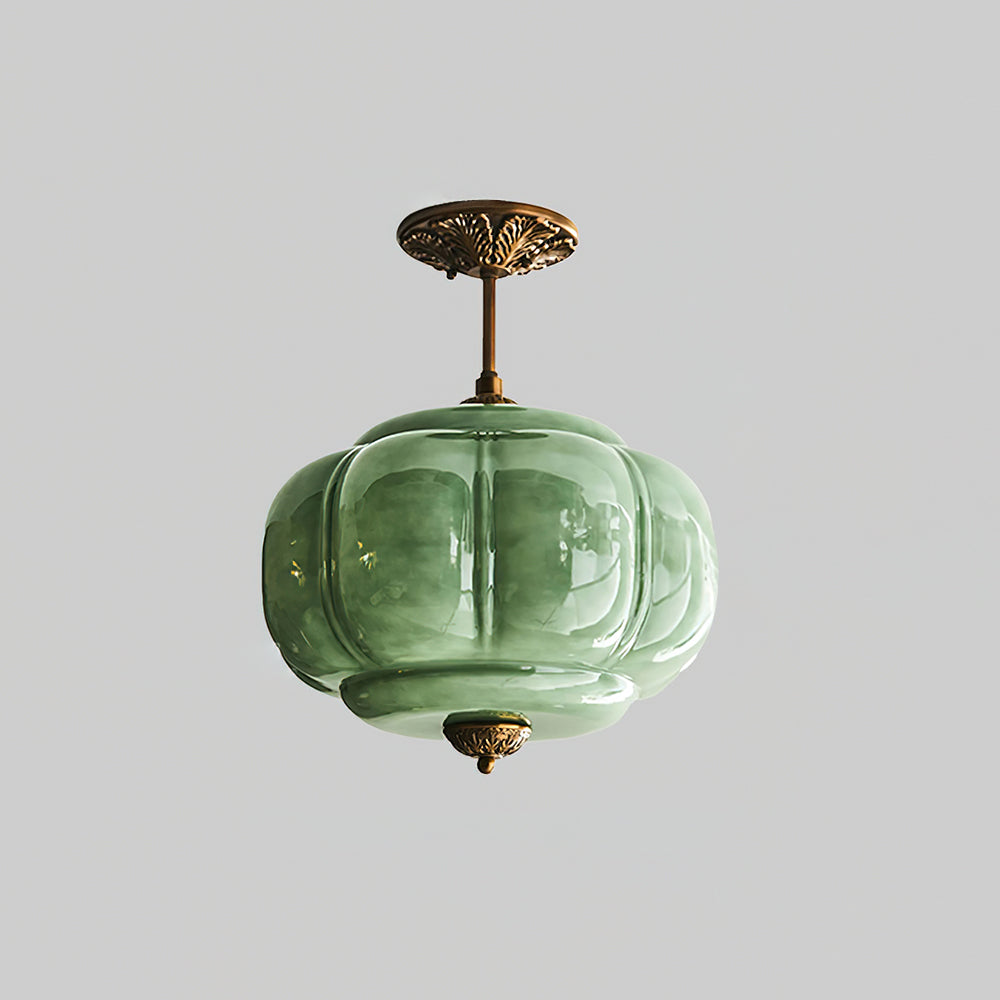 Ribbed Glass Ceiling Light – Round Metal and Glass Design with Soft Glow
