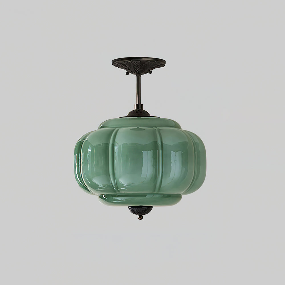Ribbed Glass Ceiling Light – Round Metal and Glass Design with Soft Glow