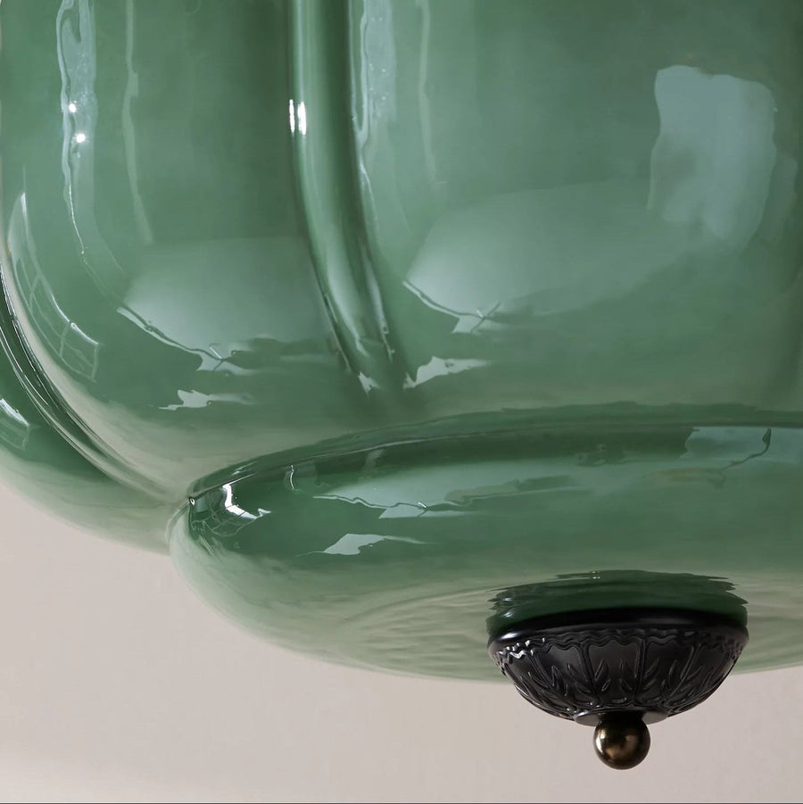 Ribbed Glass Ceiling Light – Round Metal and Glass Design with Soft Glow