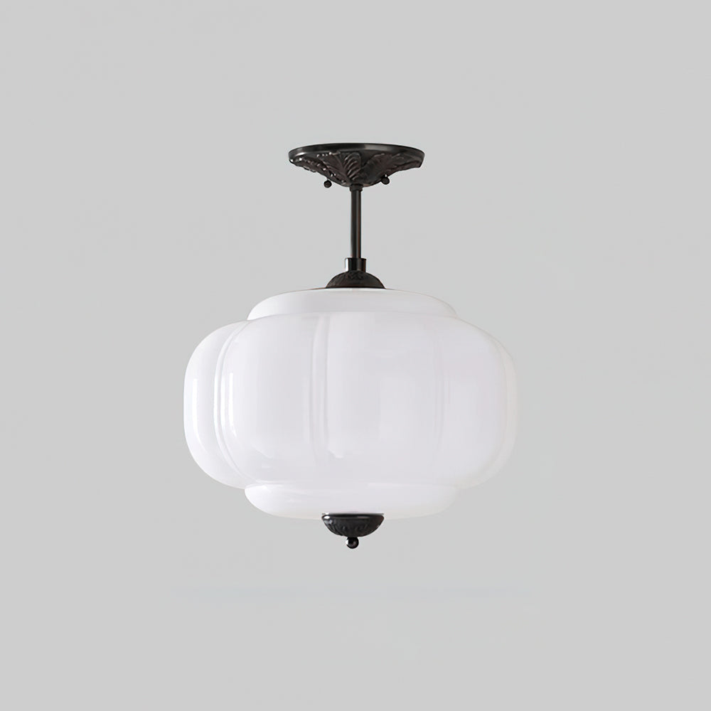 Ribbed Glass Ceiling Light – Round Metal and Glass Design with Soft Glow