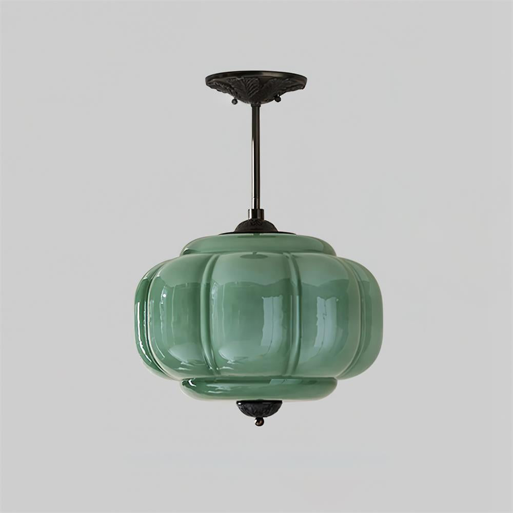 Ribbed Glass Ceiling Light – Round Metal and Glass Design with Soft Glow