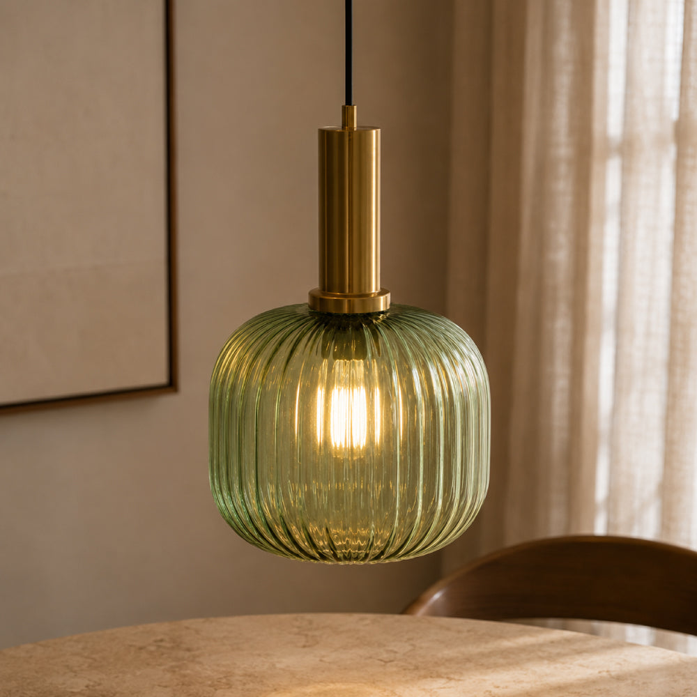 Ribbed Glass Pendant Light – Tinted Glass with Retro Character