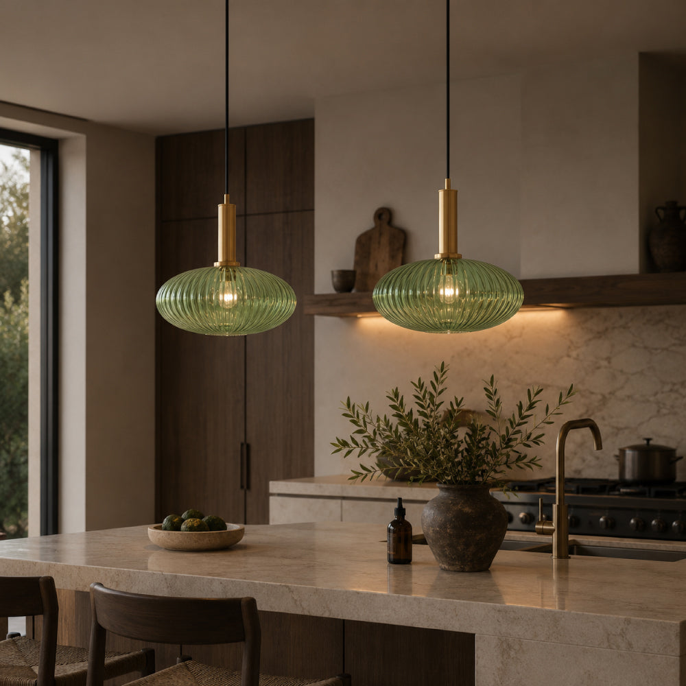Ribbed Glass Pendant Light – Tinted Glass with Retro Character