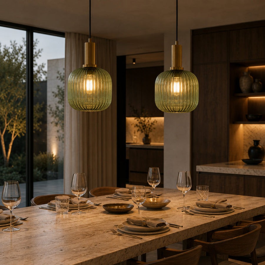 Ribbed Glass Pendant Light – Tinted Glass with Retro Character