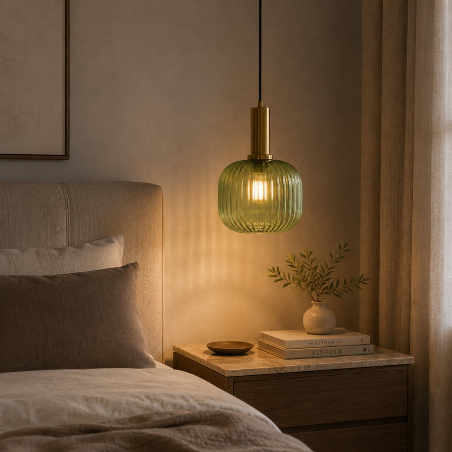 Ribbed Glass Pendant Light – Tinted Glass with Retro Character
