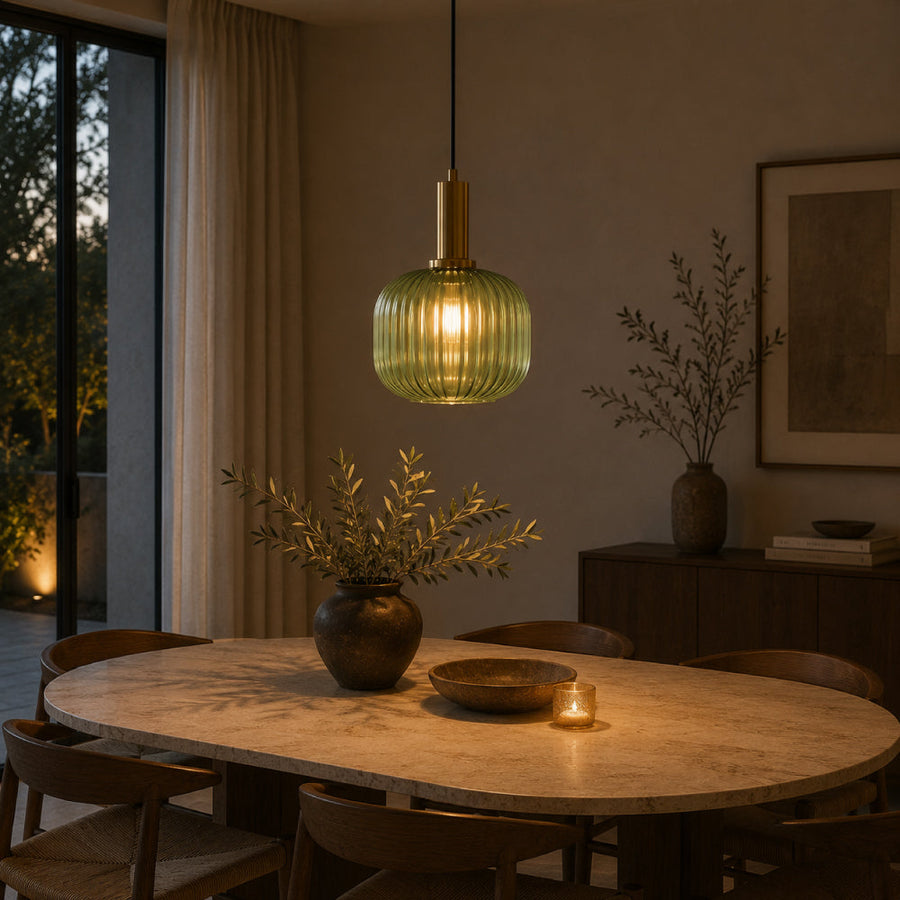 Ribbed Glass Pendant Light – Tinted Glass with Retro Character