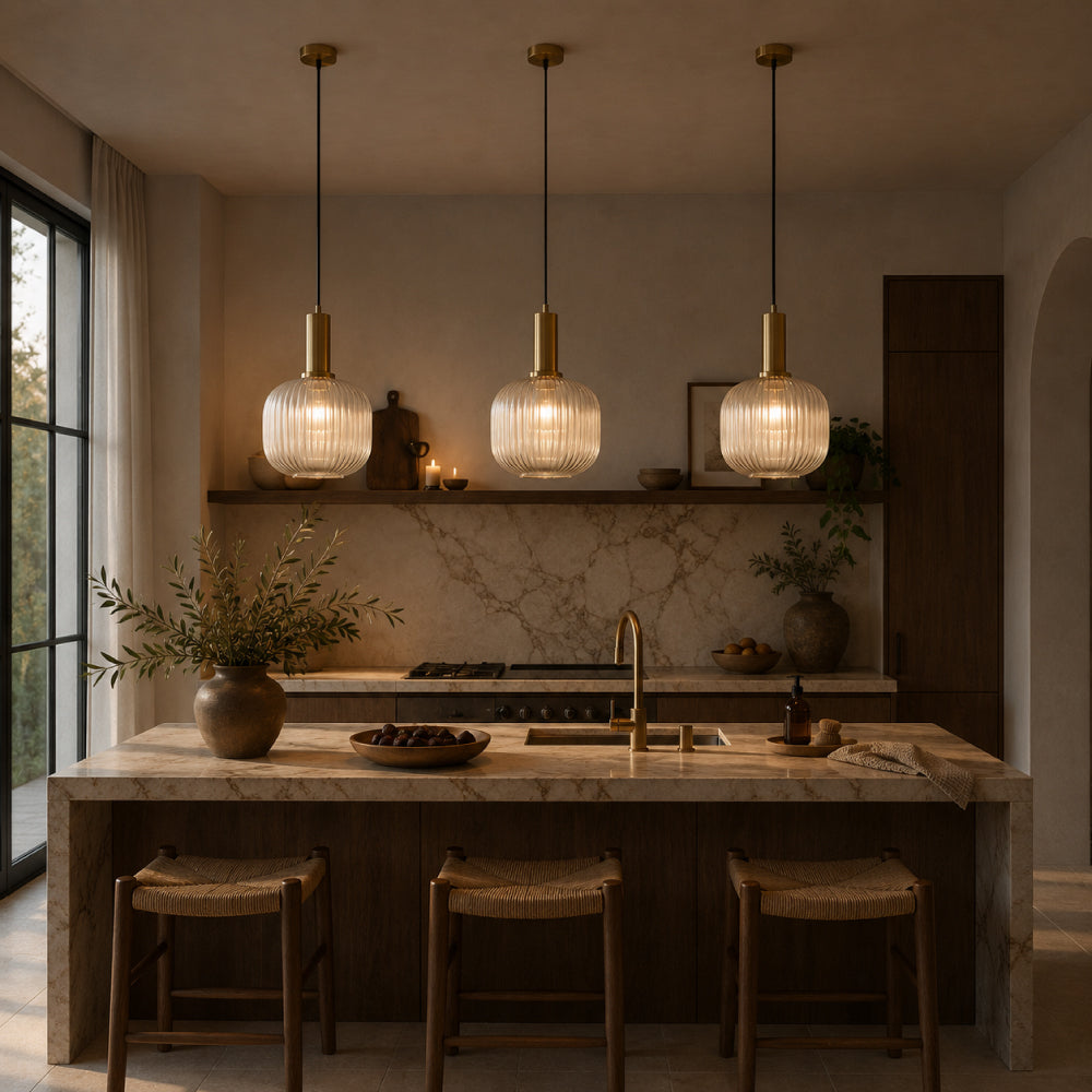Ribbed Glass Pendant Light – Tinted Glass with Retro Character