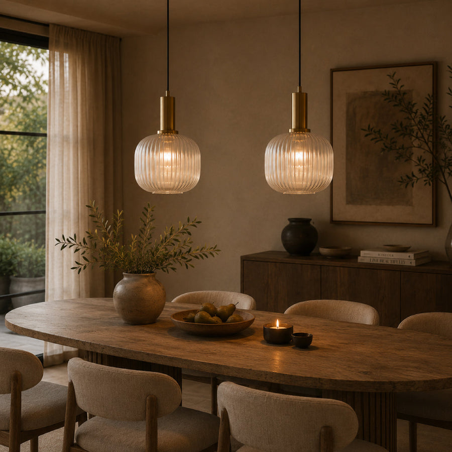 Ribbed Glass Pendant Light – Tinted Glass with Retro Character