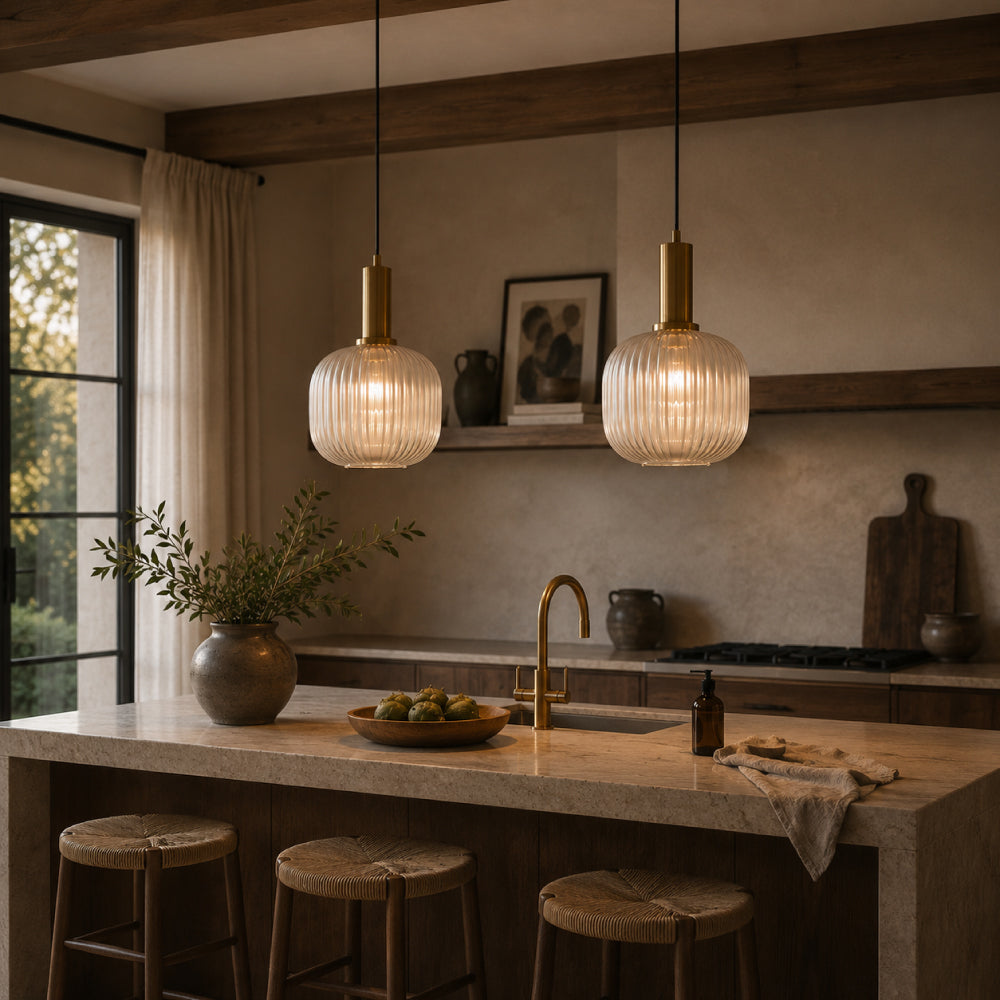 Ribbed Glass Pendant Light – Tinted Glass with Retro Character
