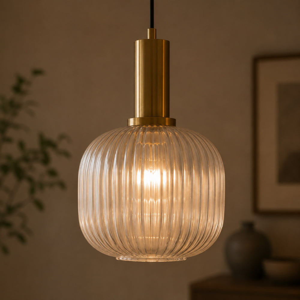 Ribbed Glass Pendant Light – Tinted Glass with Retro Character