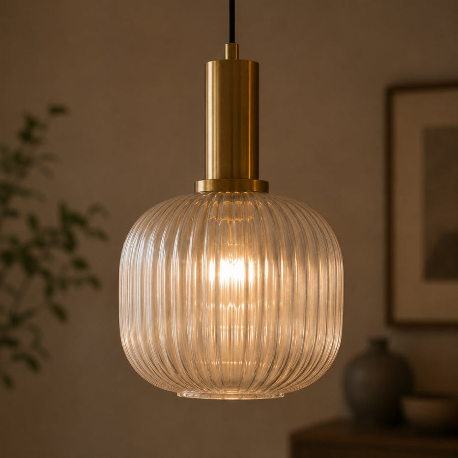 Ribbed Glass Pendant Light – Tinted Glass with Retro Character