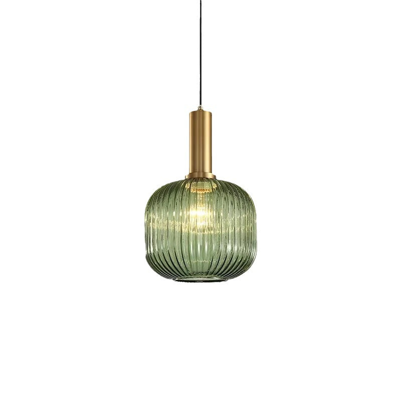Ribbed Glass Pendant Light – Tinted Glass with Retro Character