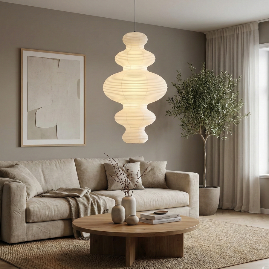 Rice Paper Pendant Light – Paper and Bamboo with Adjustable Height