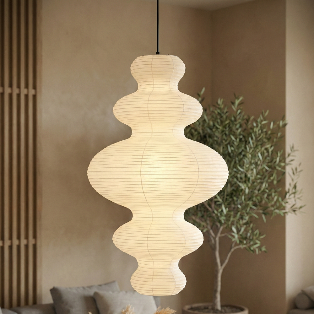 Rice Paper Pendant Light – Paper and Bamboo with Adjustable Height