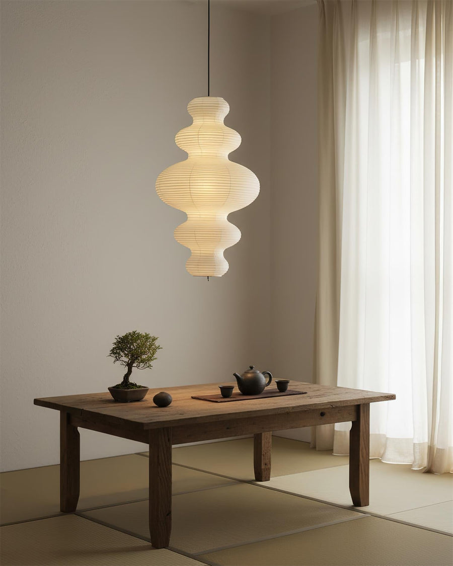 Rice Paper Pendant Light – Paper and Bamboo with Adjustable Height