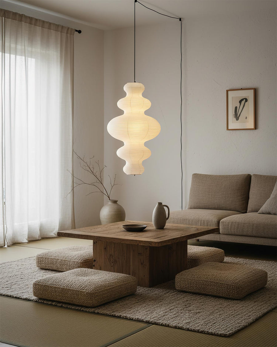 Rice Paper Pendant Light – Paper and Bamboo with Adjustable Height