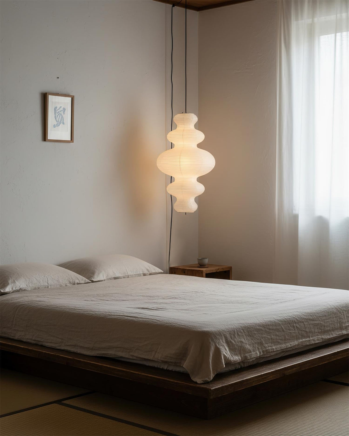 Rice Paper Pendant Light – Paper and Bamboo with Adjustable Height