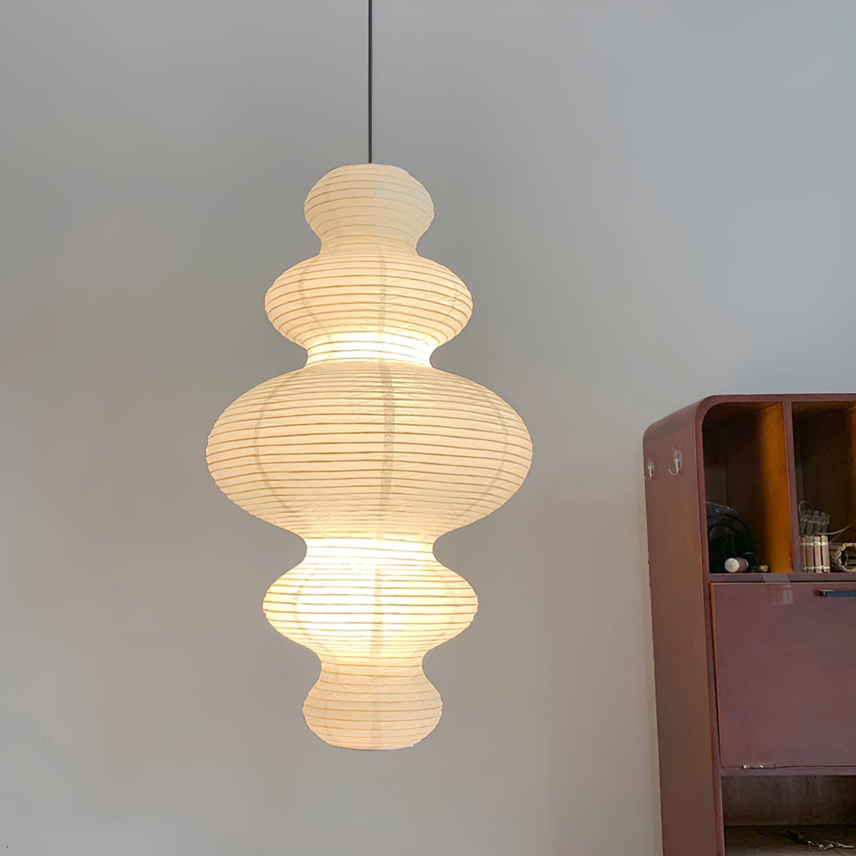 Rice Paper Pendant Light – Paper and Bamboo with Adjustable Height