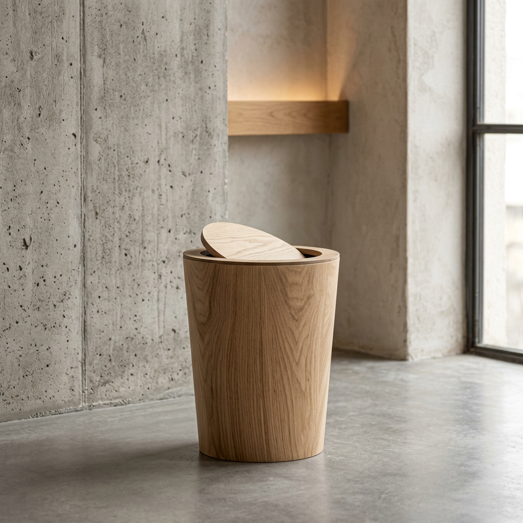 Rotating Wood-Look Trash Can – 360° Lid with Hidden Double-Layer Bag