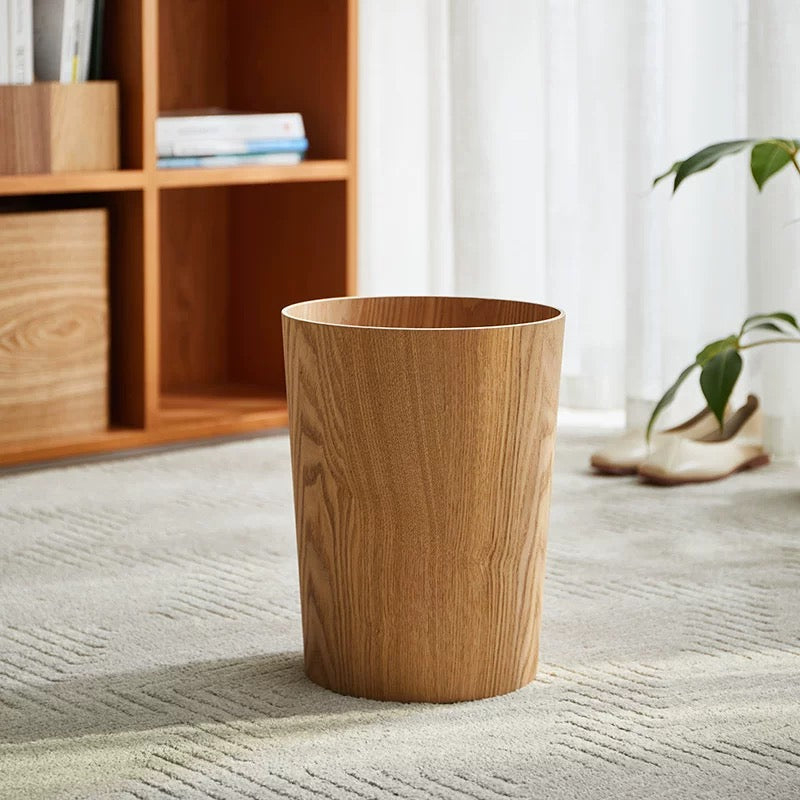 Rotating Wood-Look Trash Can – 360° Lid with Hidden Double-Layer Bag