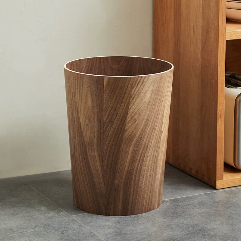 Rotating Wood-Look Trash Can – 360° Lid with Hidden Double-Layer Bag