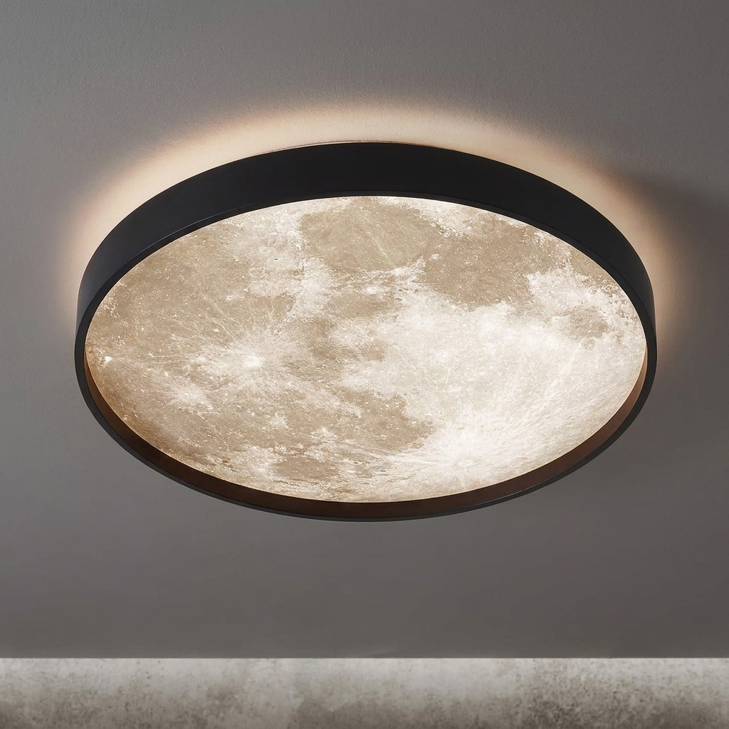 Round Ceiling Light with Moon Surface Look and Backlight