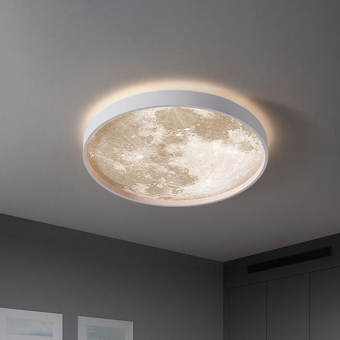 Round Ceiling Light with Moon Surface Look and Backlight