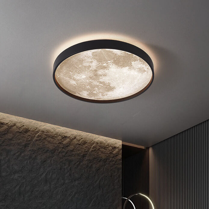 Round Ceiling Light with Moon Surface Look and Backlight
