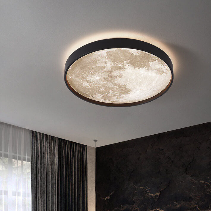 Round Ceiling Light with Moon Surface Look and Backlight