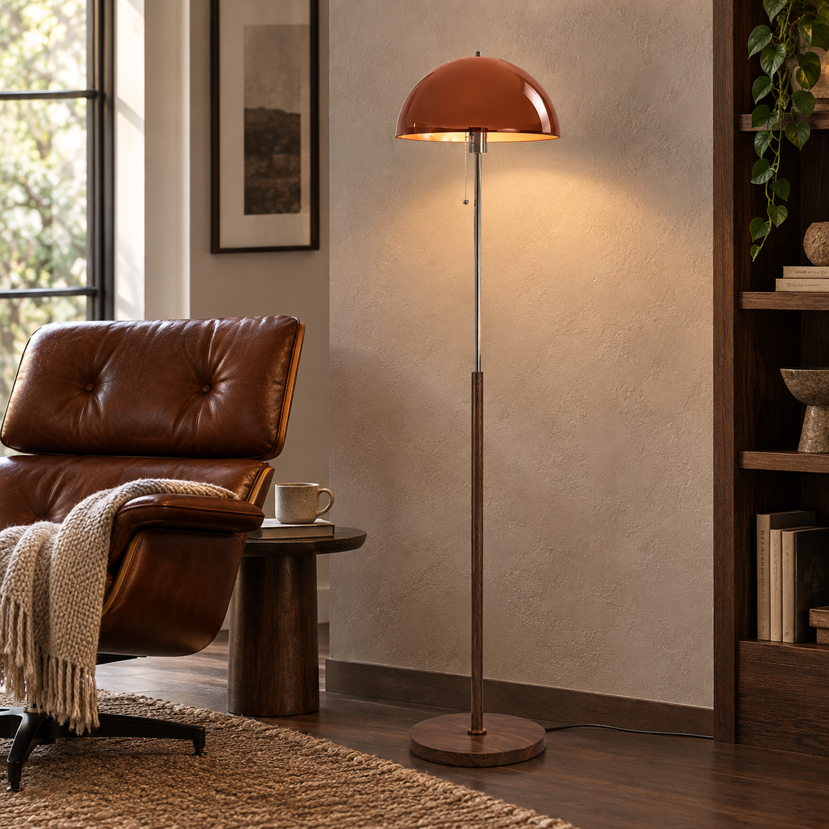 Rustic Metal Floor Lamp – Slim Pole Lamp for Living Room and Reading Nook