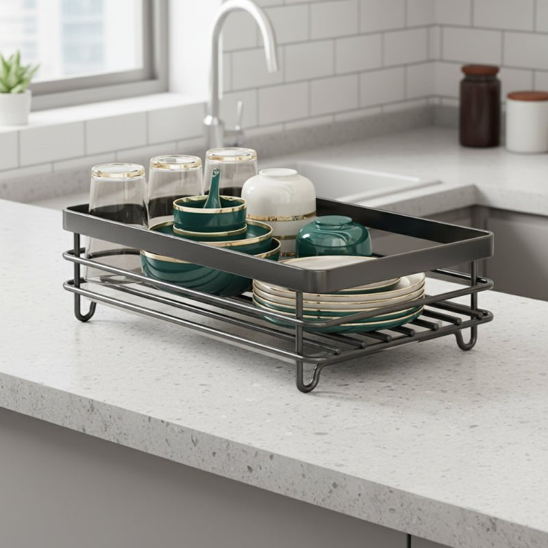 Collapsible Stainless Steel Dish Rack – Raised Edge and Non-Slip Feet