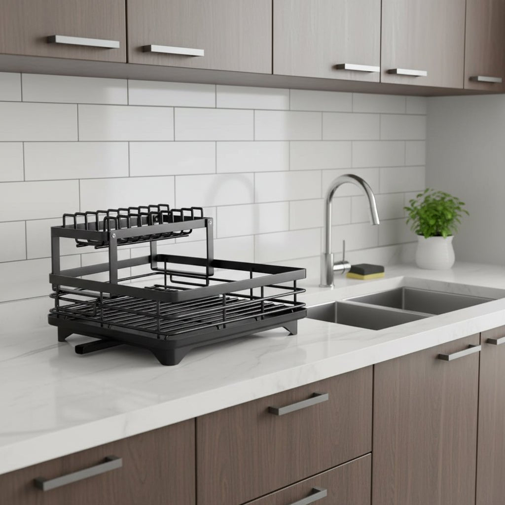 Collapsible Stainless Steel Dish Rack – Raised Edge and Non-Slip Feet
