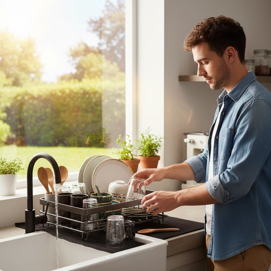 Collapsible Stainless Steel Dish Rack – Raised Edge and Non-Slip Feet