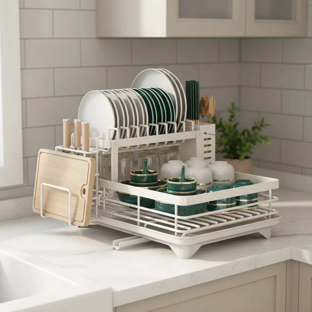 Collapsible Stainless Steel Dish Rack – Raised Edge and Non-Slip Feet