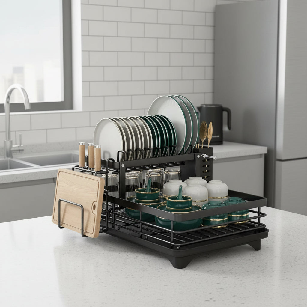 Collapsible Stainless Steel Dish Rack – Raised Edge and Non-Slip Feet