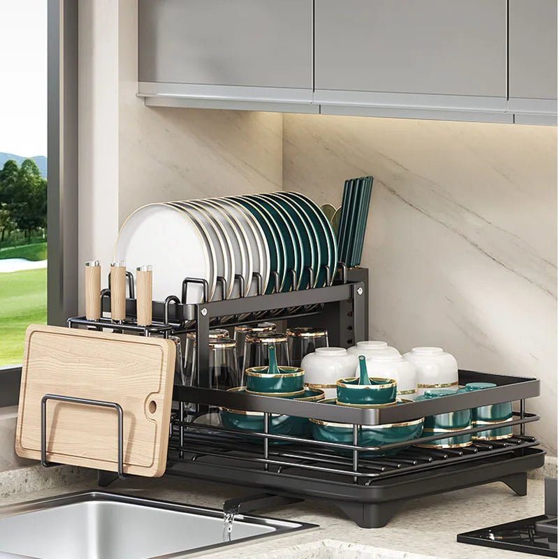 Collapsible Stainless Steel Dish Rack – Raised Edge and Non-Slip Feet