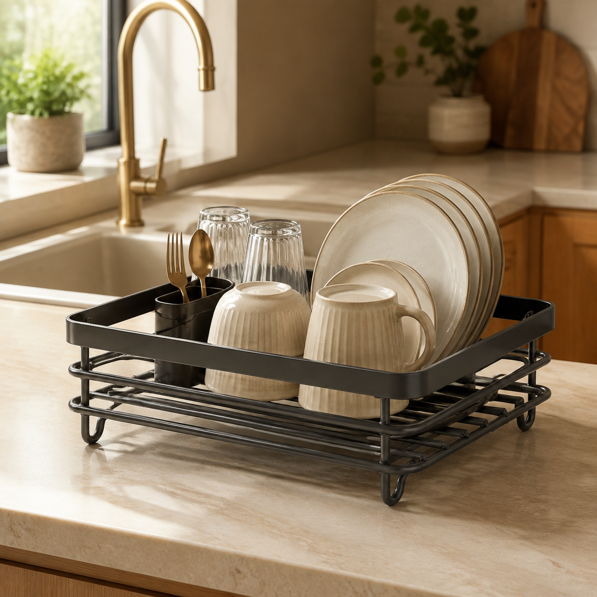 Collapsible Stainless Steel Dish Rack – Raised Edge and Non-Slip Feet