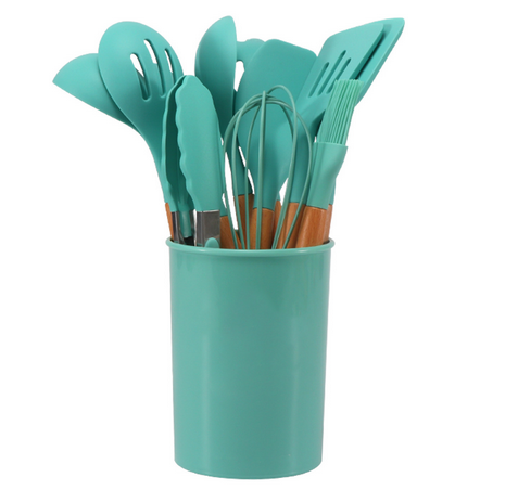 Silicone Kitchen Utensil Set – 12 Heat-Resistant Pieces with Bamboo Handles
