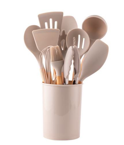 Silicone Kitchen Utensil Set – 12 Heat-Resistant Pieces with Bamboo Handles