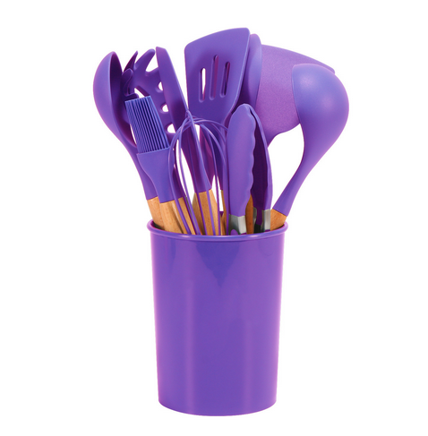 Silicone Kitchen Utensil Set – 12 Heat-Resistant Pieces with Bamboo Handles
