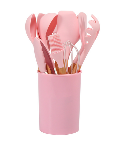 Silicone Kitchen Utensil Set – 12 Heat-Resistant Pieces with Bamboo Handles