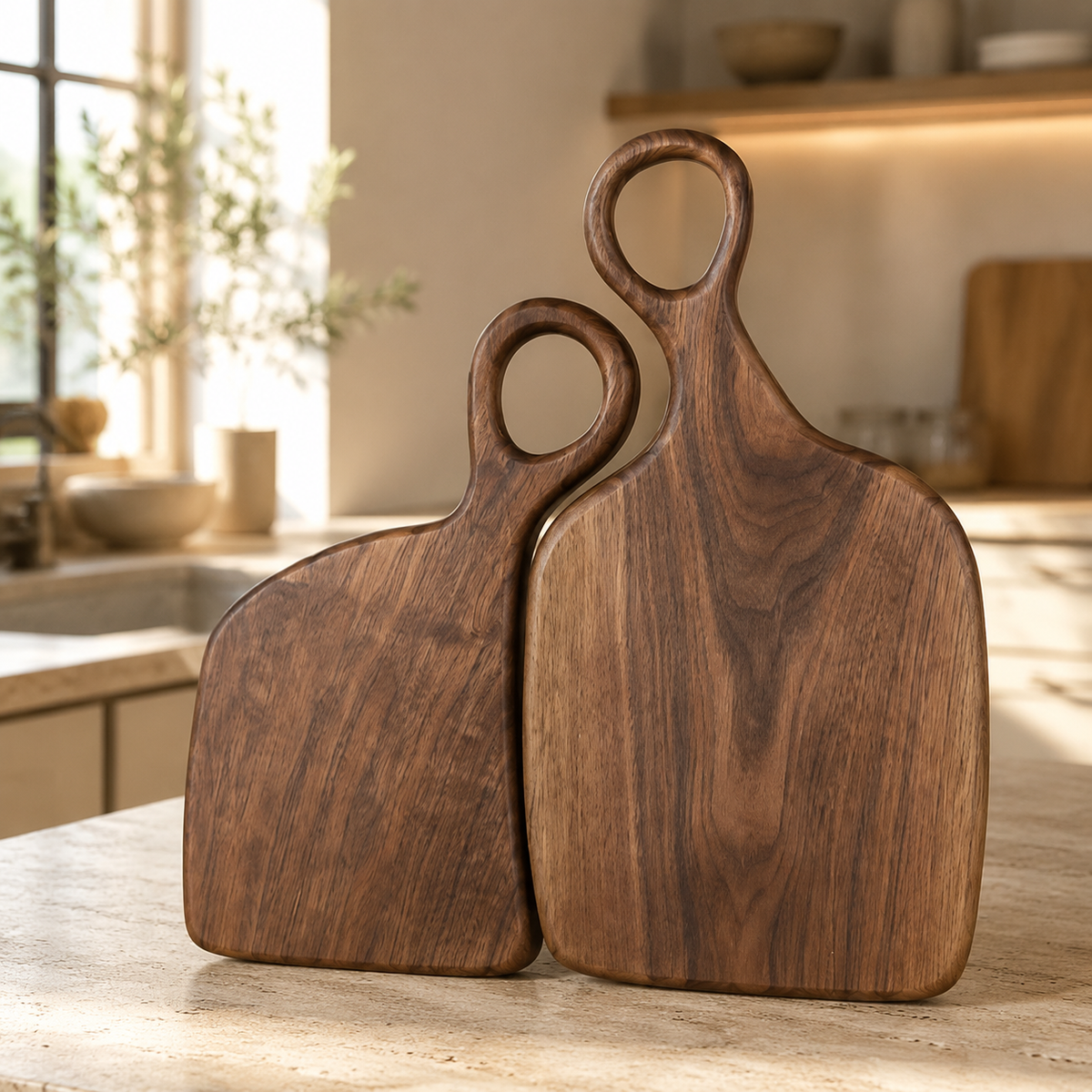 Wooden Cutting Board – 2-Piece Set with Loop Handles for Hanging