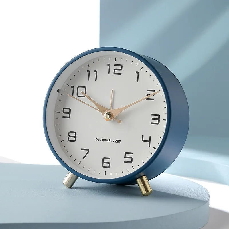Scandinavian Metal and Glass Table Clock – Silent Seconds, Compact Design