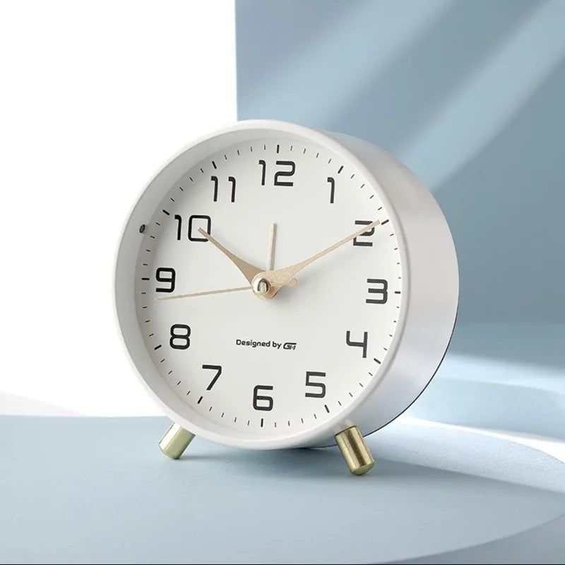Scandinavian Metal and Glass Table Clock – Silent Seconds, Compact Design