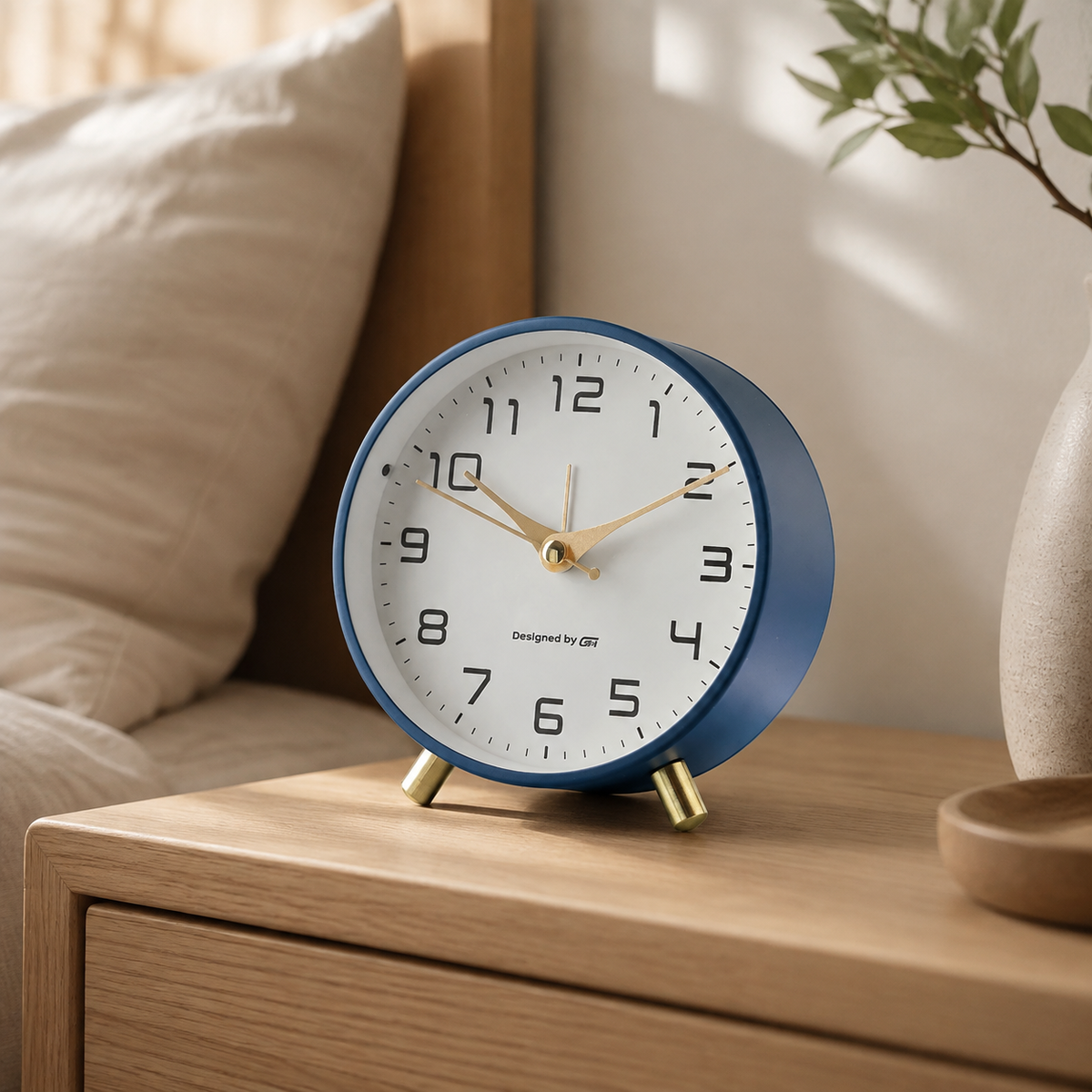 Scandinavian Metal and Glass Table Clock – Silent Seconds, Compact Design