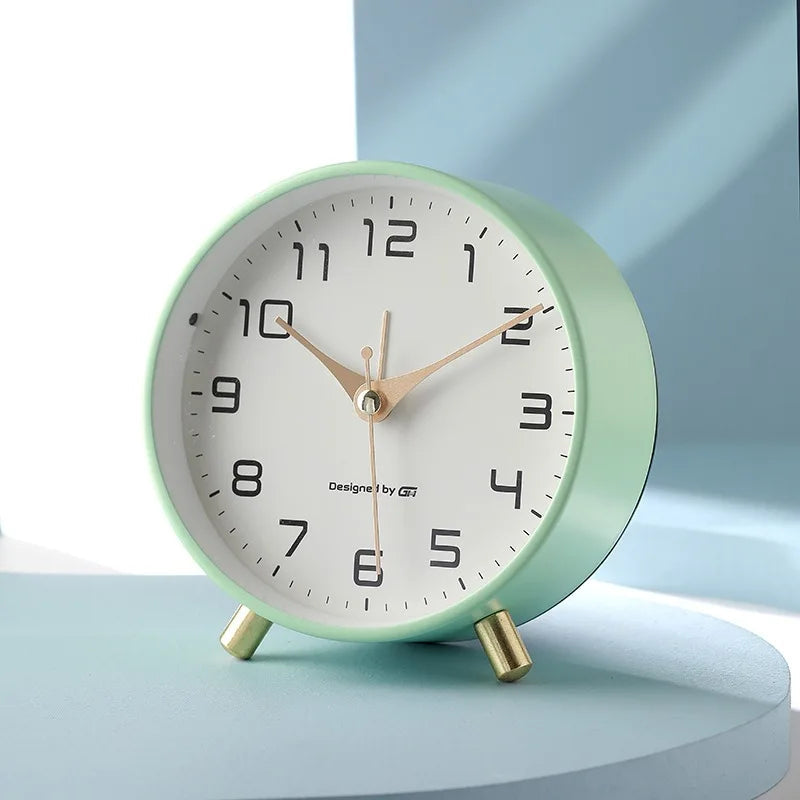 Scandinavian Metal and Glass Table Clock – Silent Seconds, Compact Design